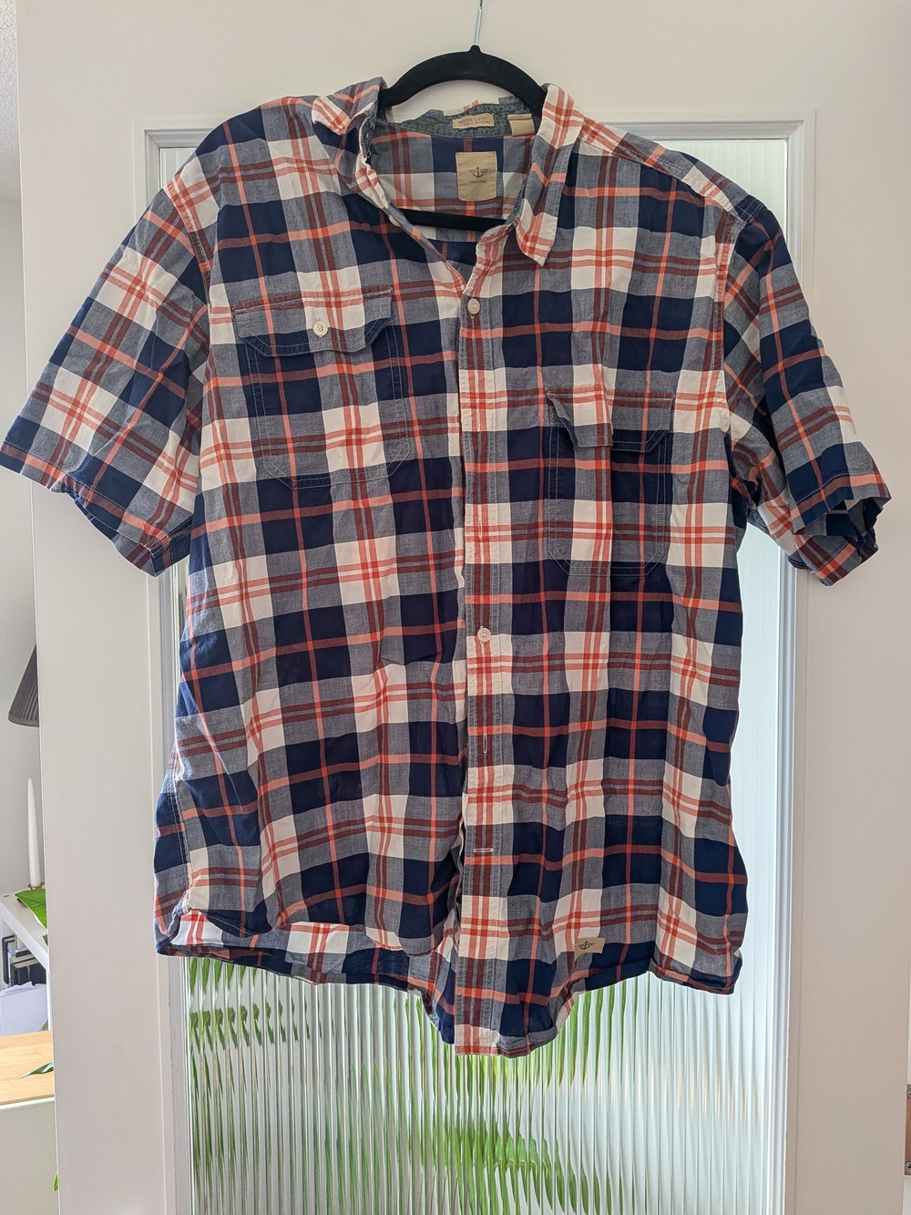 Dockers Navy, White & Orange Plaid Short-Sleeve Button-Down Shirt